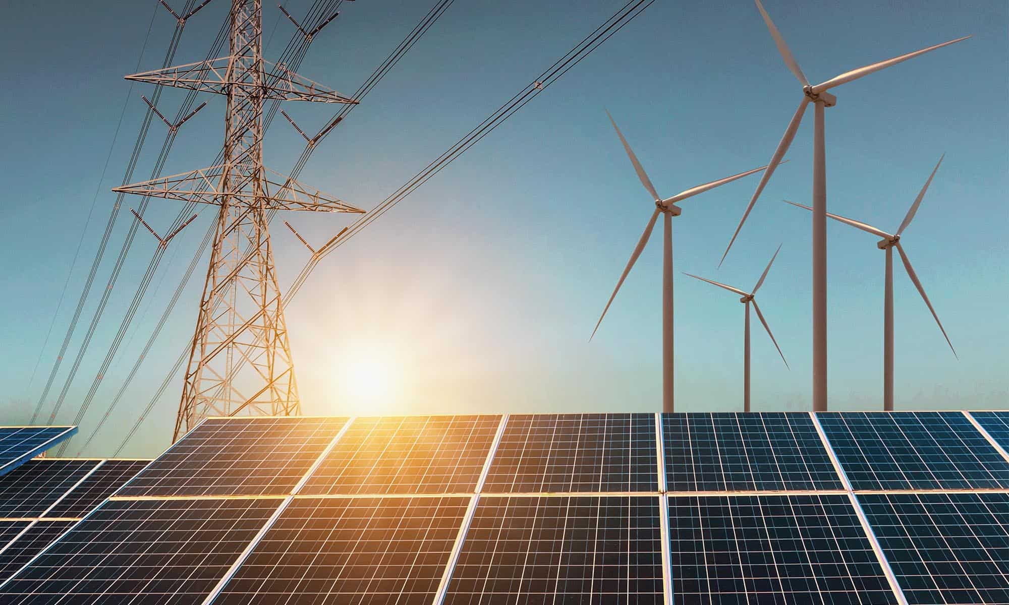 Verogy_solar panels with windmills and power lines